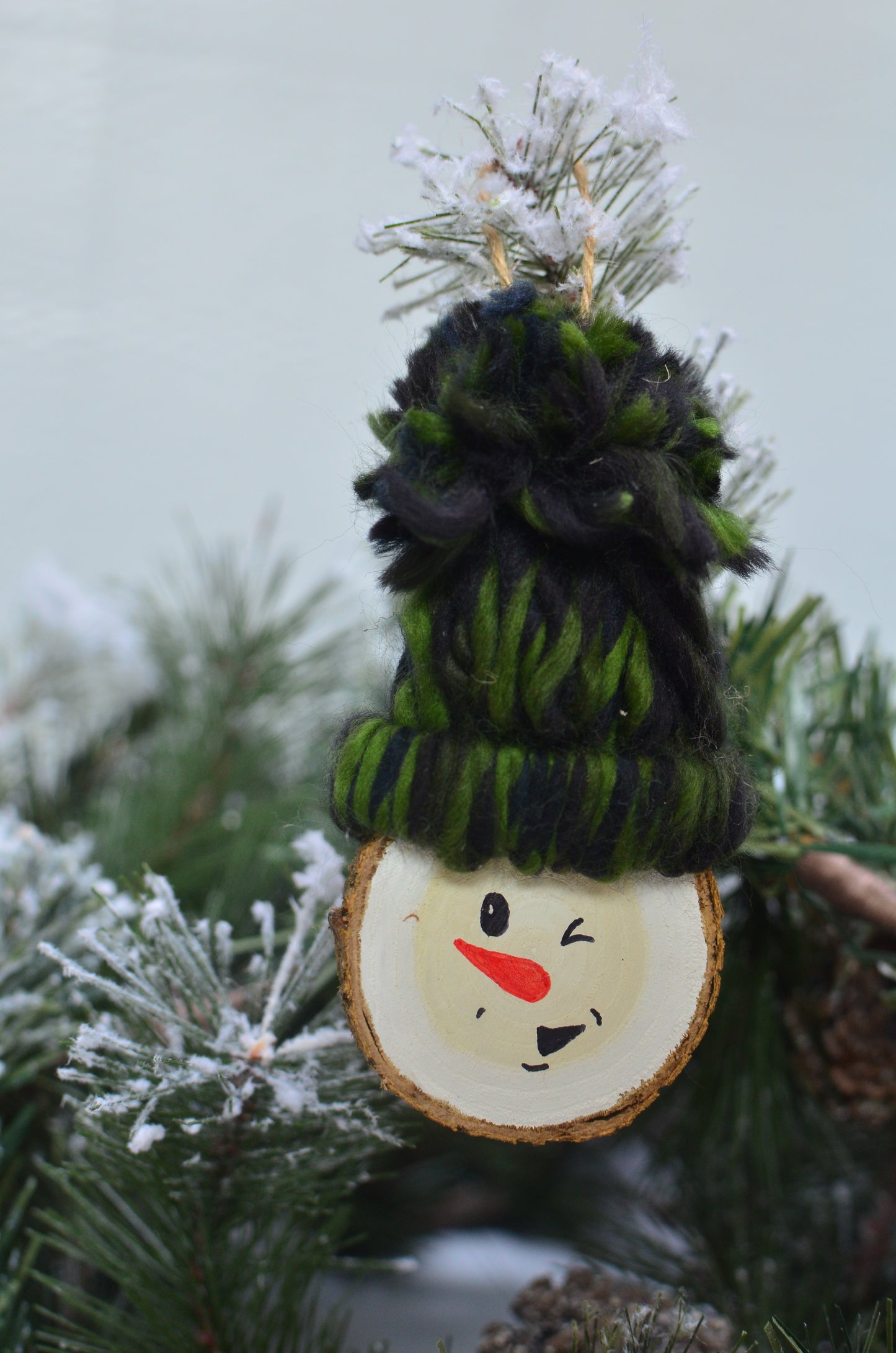 Wood Slice Snowman